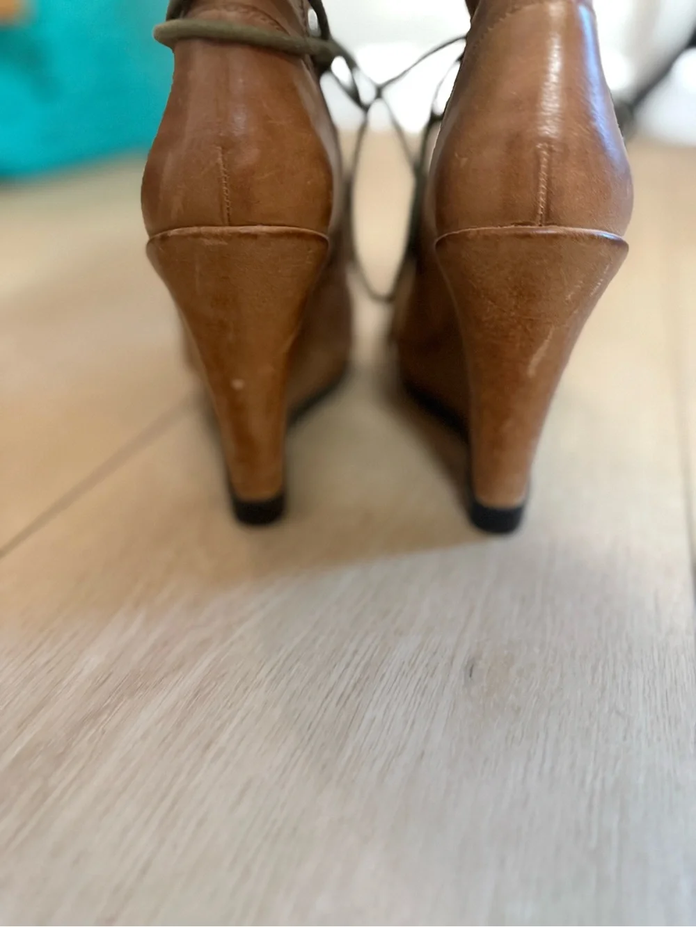 VINCE CAMUTO Tan Wedge Lace-Up Ankle Boots - Women